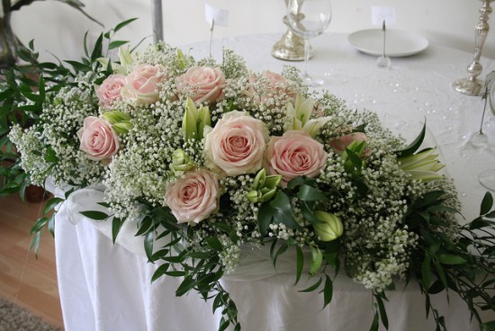 pink wedding flowers and wedding video