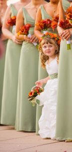 mint dresses with flower girl